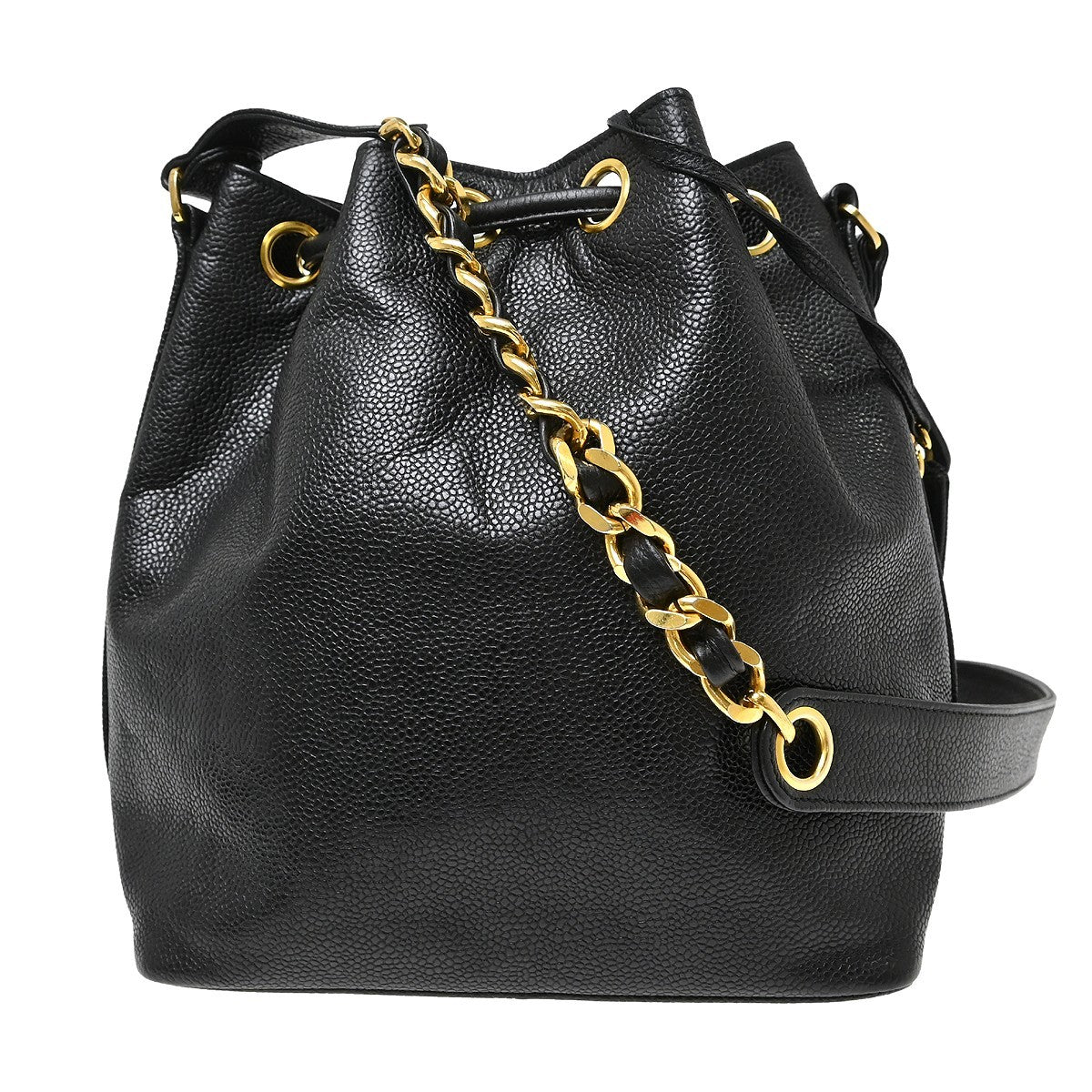 Chanel Vintage Cc Drawstring Bucket Caviar Black Leather Shoulder Bag Bag (Pre-Owned)