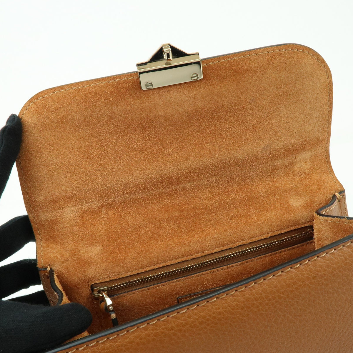 Valentino Garavani Glam Lock Leather Brown Leather Shoulder Bag Bag (Pre-Owned)