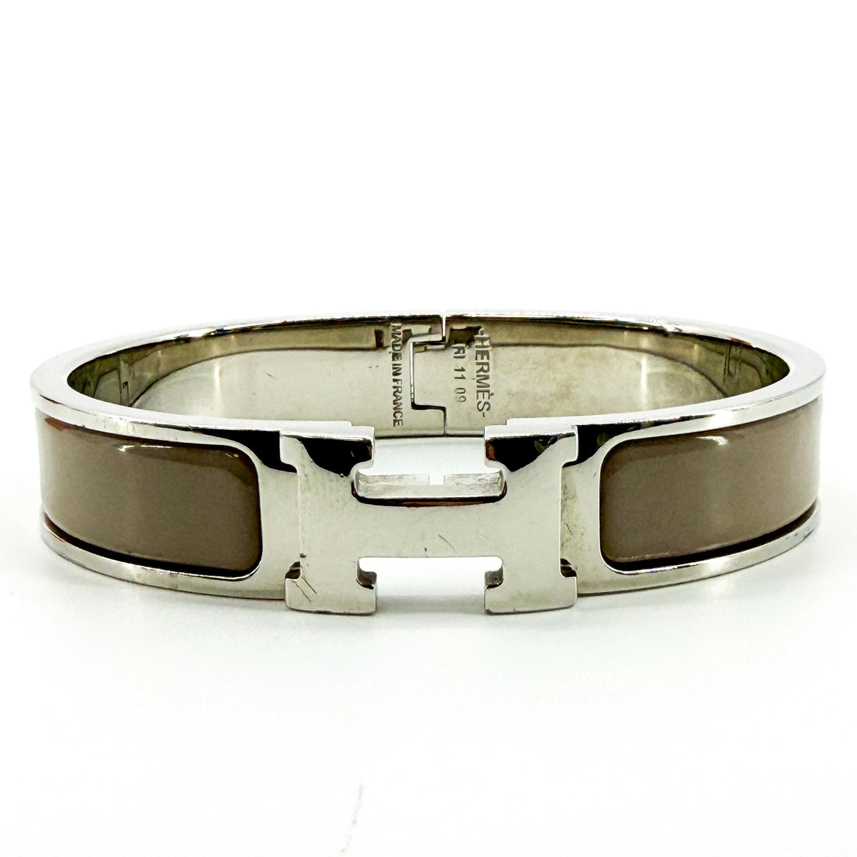 Hermes Clic H Enamel Brown Silver Bracelet Jewelry (Pre-Owned)