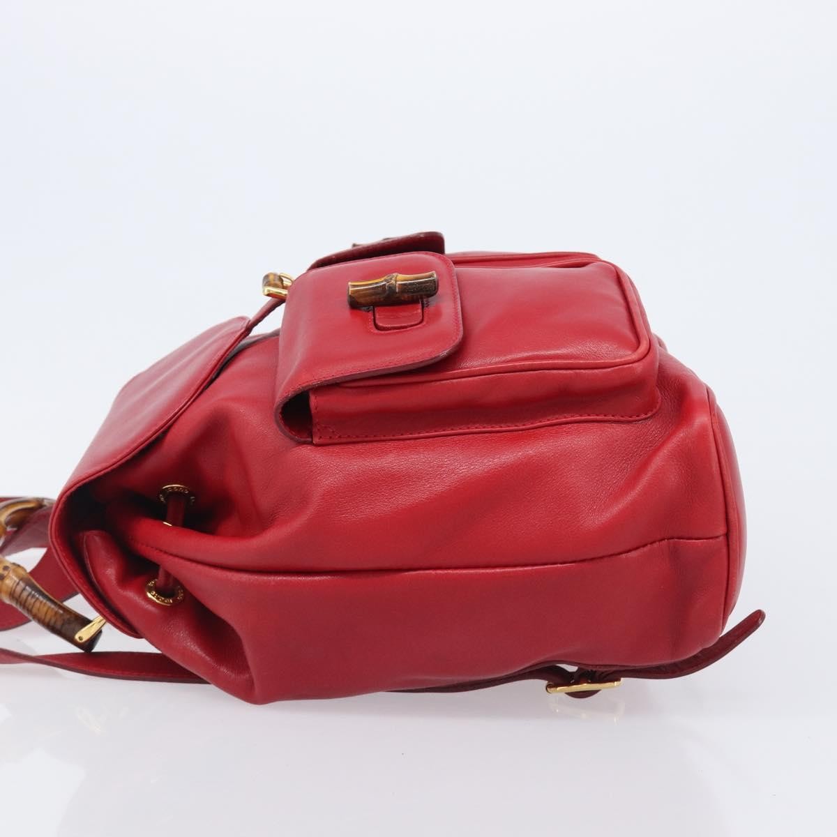 Gucci Vintage Bamboo Leather Red Leather Backpack Bag (Pre-Owned)