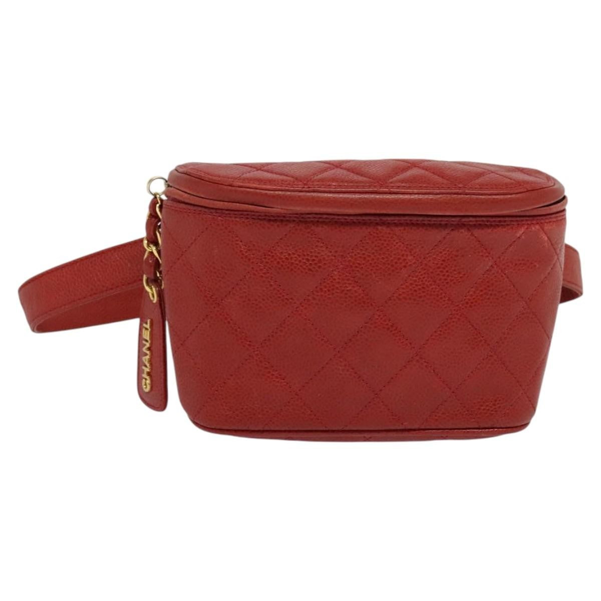 Chanel Vintage Zip Belt Quilted Caviar Red Leather Shoulder Bag Bag (Pre-Owned)