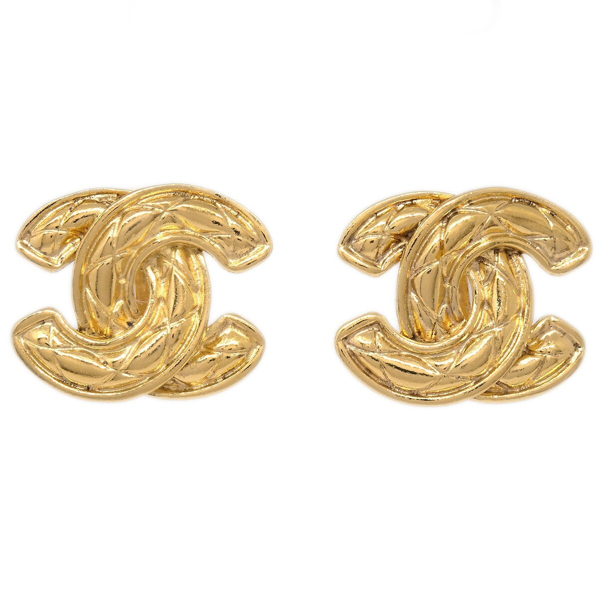 Chanel Cc Clip-On Quilted Metal Gold Gold_Plated Earrings Jewelry (Pre-Owned)