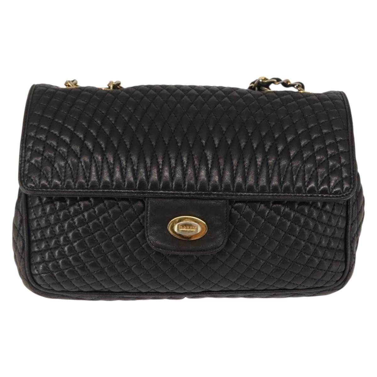 Bally Vintage Chain Quilted Leather Black Leather Shoulder Bag Bag (Pre-Owned)