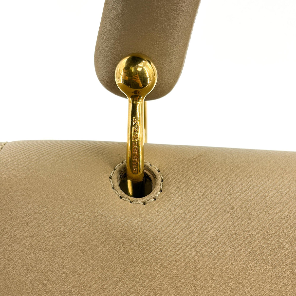 Burberry Dk88 Top Handle Leather Beige Leather Handbag (Pre-Owned)