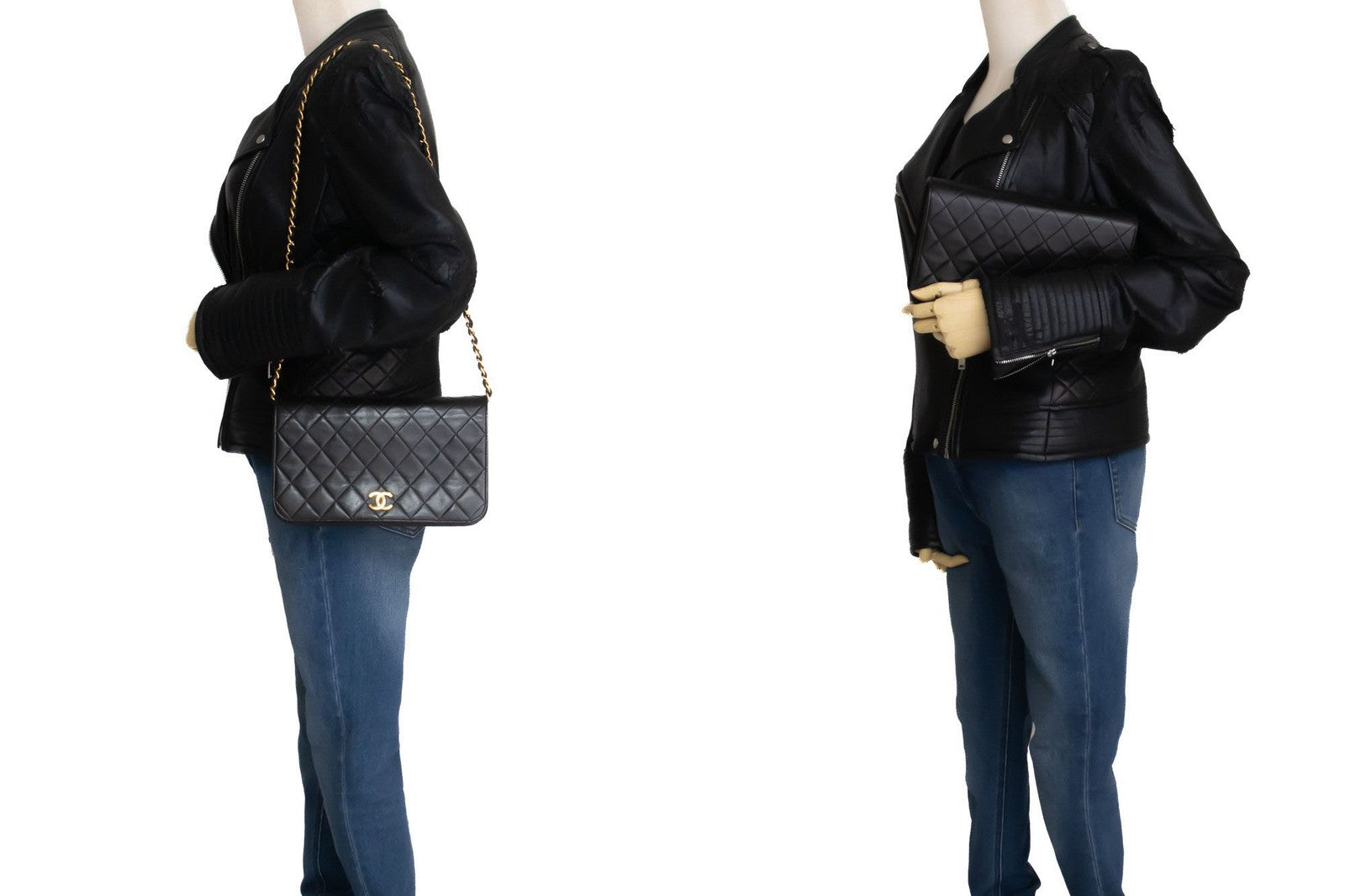 Chanel Vintage Full Flap Quilted Lambskin Black Leather Shoulder Bag Bag (Pre-Owned)