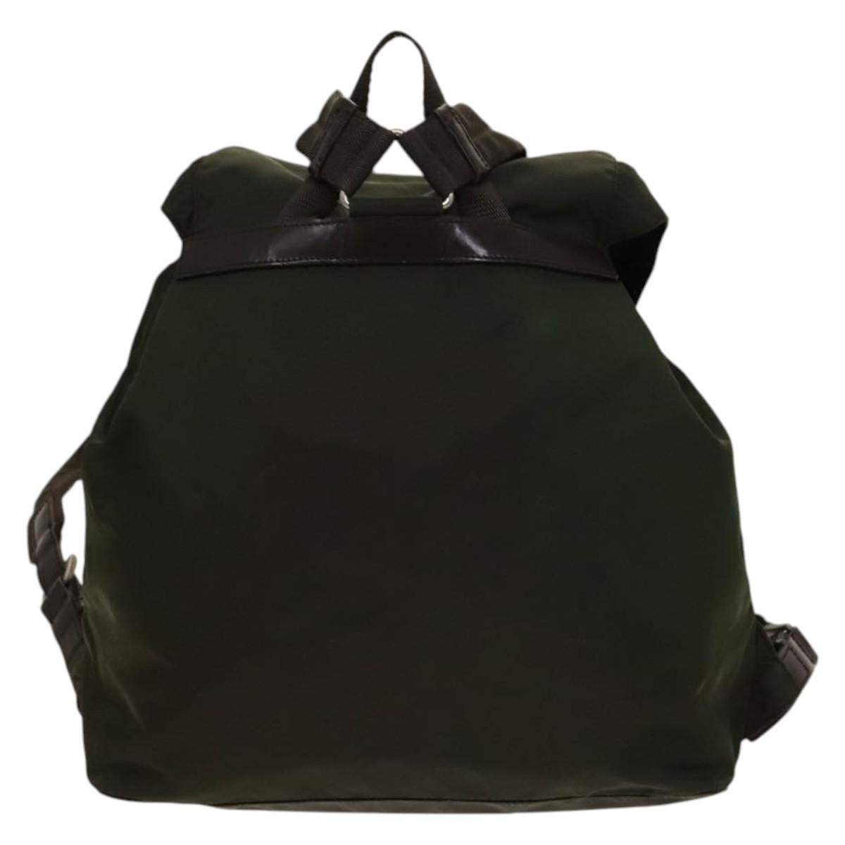 Prada Vela Double Front Pocket Tessuto With Saffiano Leather Khaki Nylon Backpack Bag (Pre-Owned)