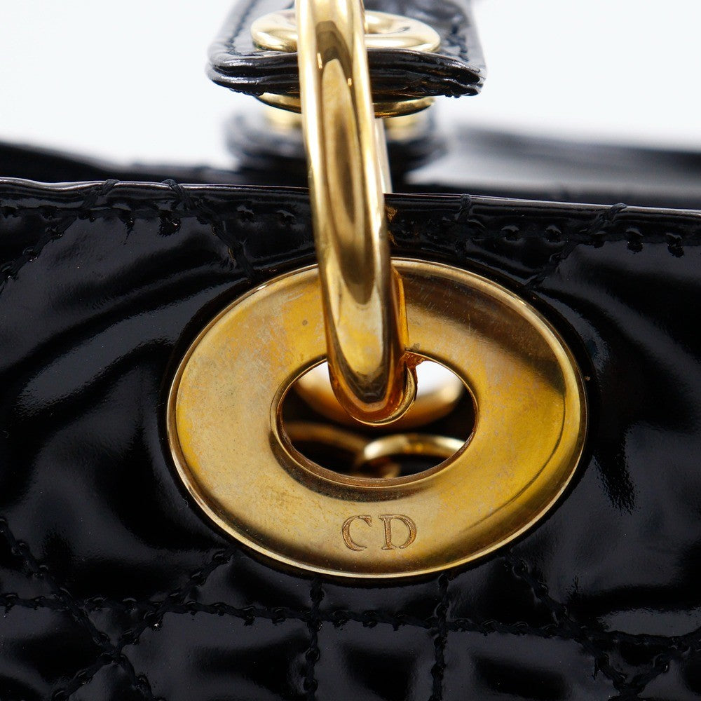 Christian Dior Lady Dior Nm Cannage Quilt Patent Black Patent_Leather Tote Bag Bag (Pre-Owned)