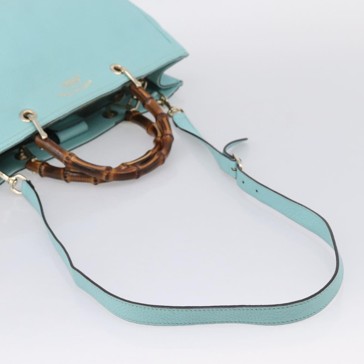 Gucci Bamboo Shopper Leather Blue Leather Tote Bag Bag (Pre-Owned)
