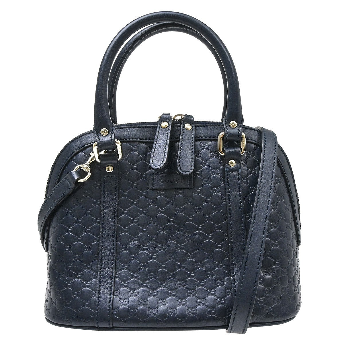 Prada Convertible Dome Satchel Tessuto With Leather Navy Leather Handbag (Pre-Owned)