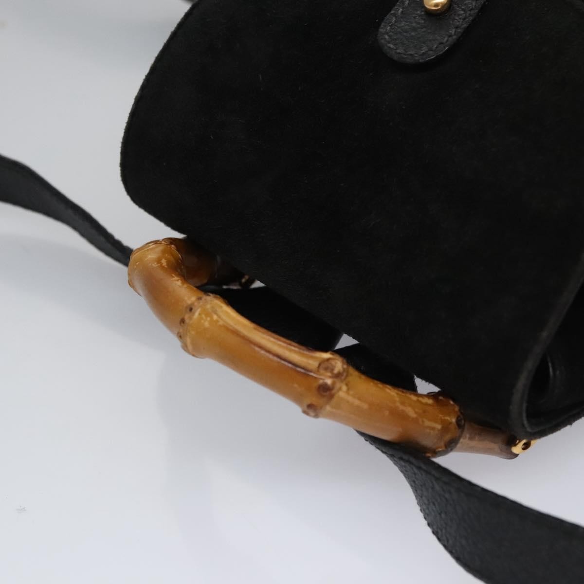 Gucci Gucci Bamboo Daim Black Suede Backpack Bag (Pre-Owned)