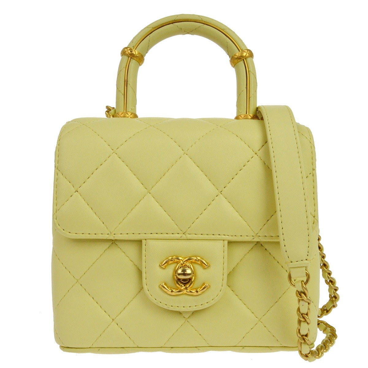 Chanel Crush Top Handle Flap Quilted Lambskin Yellow Leather Handbag (Pre-Owned)
