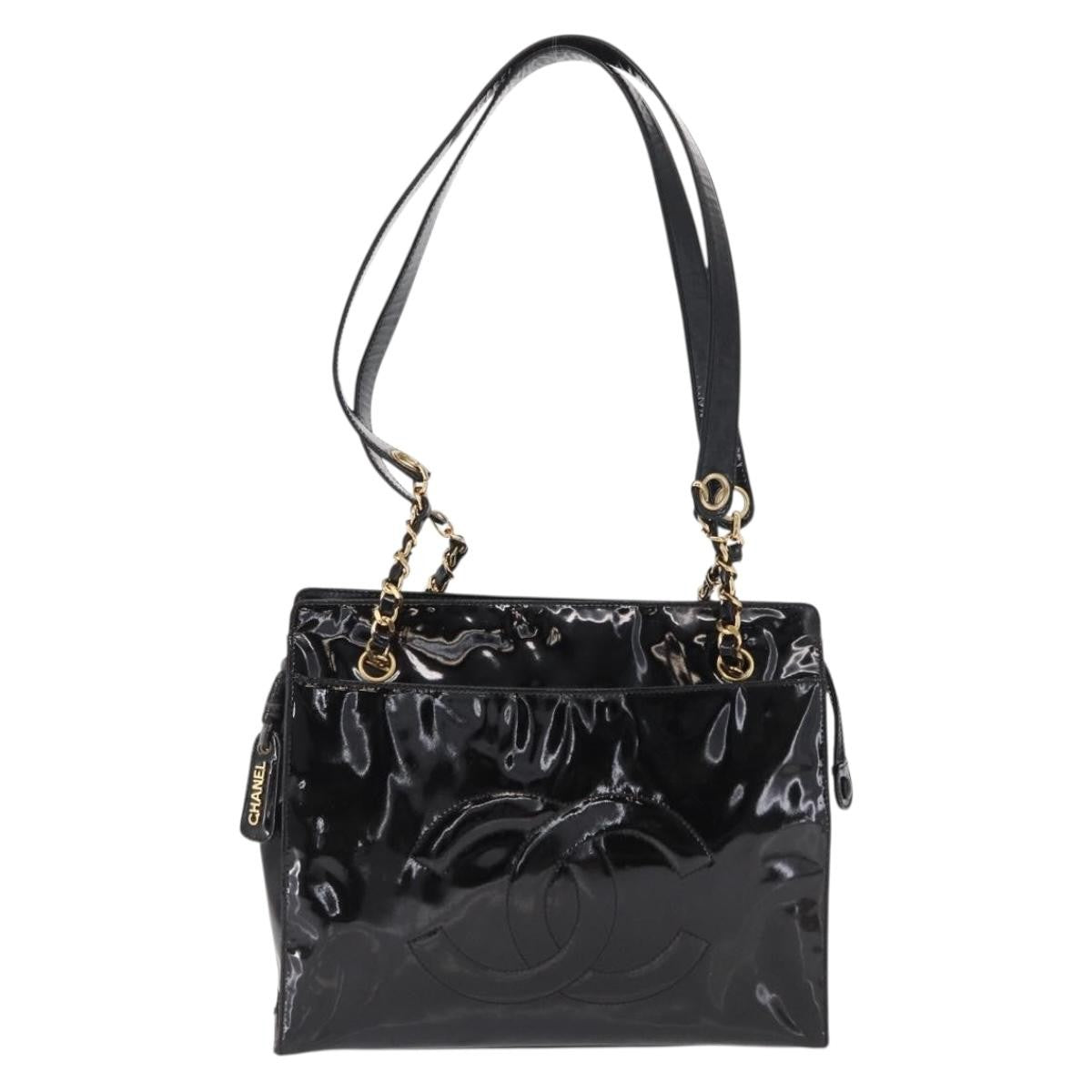Chanel Vintage Timeless Chain Patent Black Patent_Leather Shoulder Bag Bag (Pre-Owned)