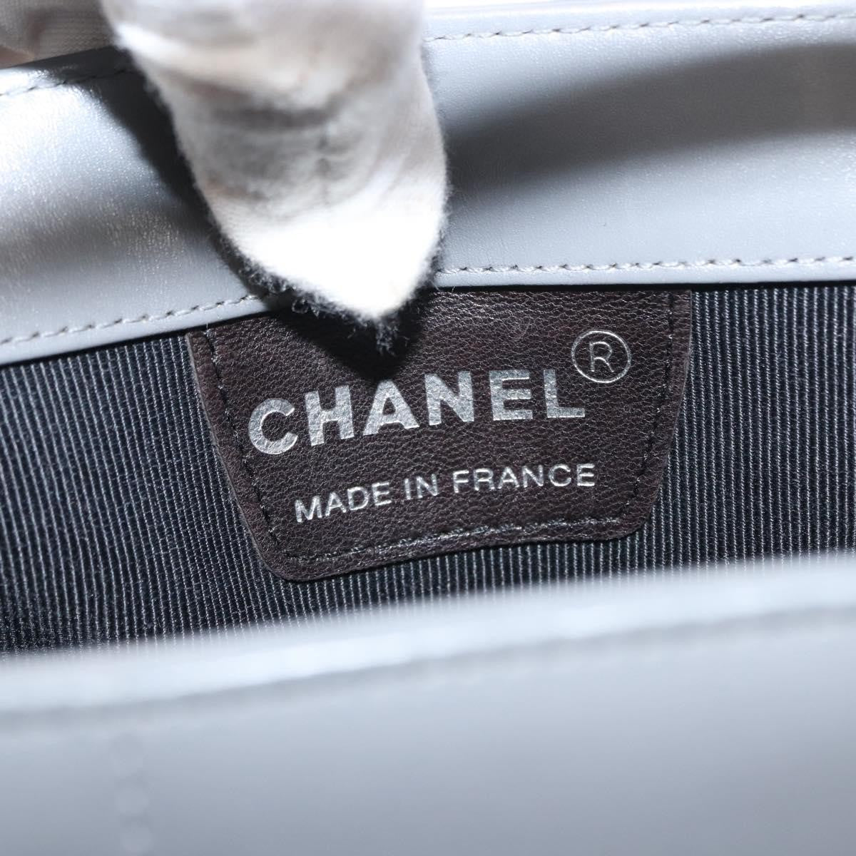 Chanel Vintage Chocolate Bar Metal Ring Tote Quilted Lambskin Gray Leather Tote Bag Bag (Pre-Owned)