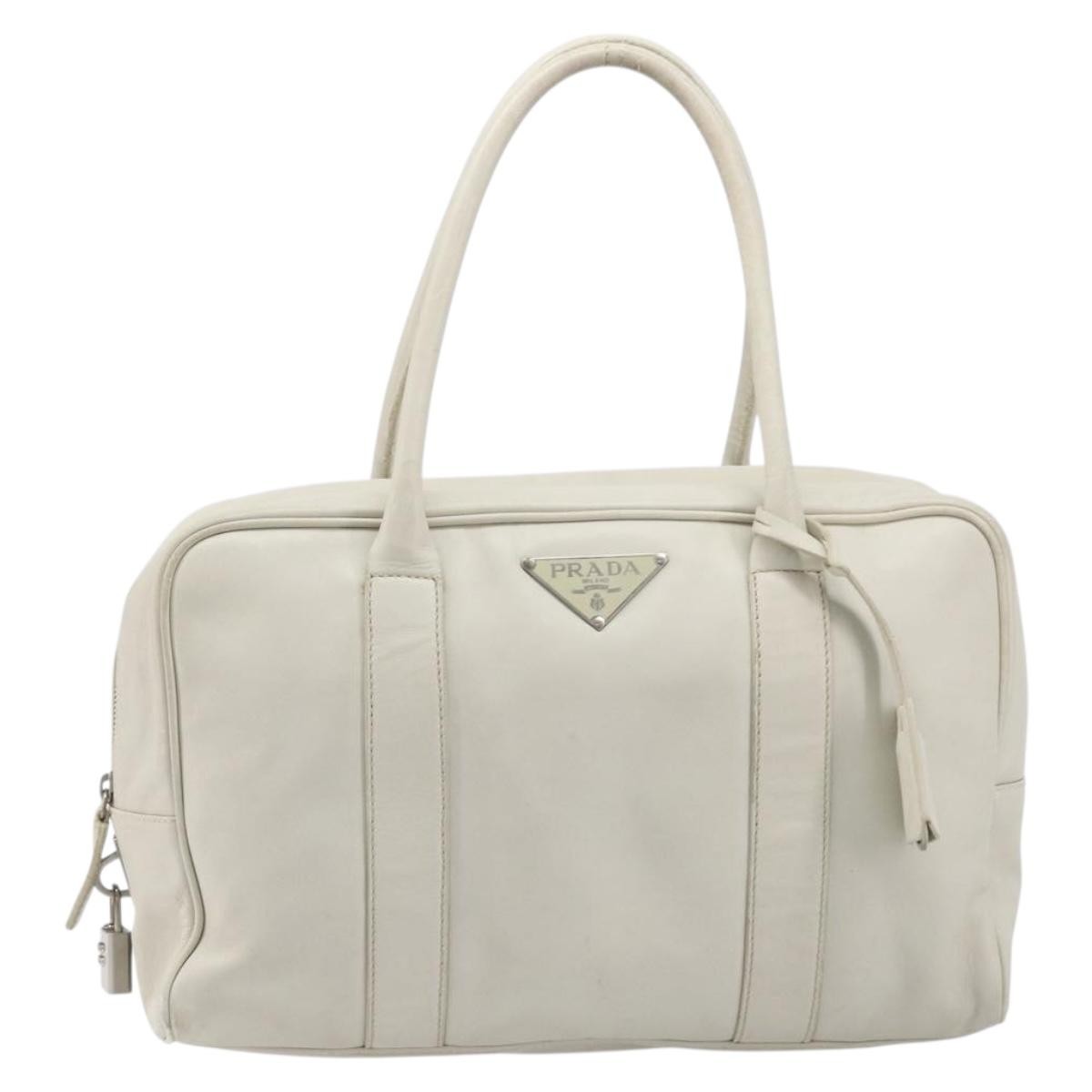 Prada Tote Leather White Leather Tote Bag Bag (Pre-Owned)