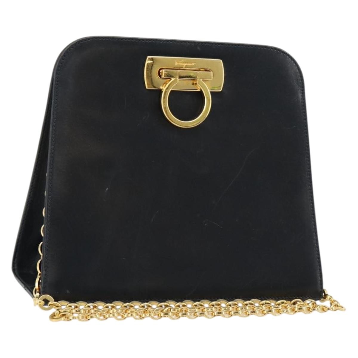 Salvatore Ferragamo Gancini Chain Leather Navy Leather Shoulder Bag Bag (Pre-Owned)