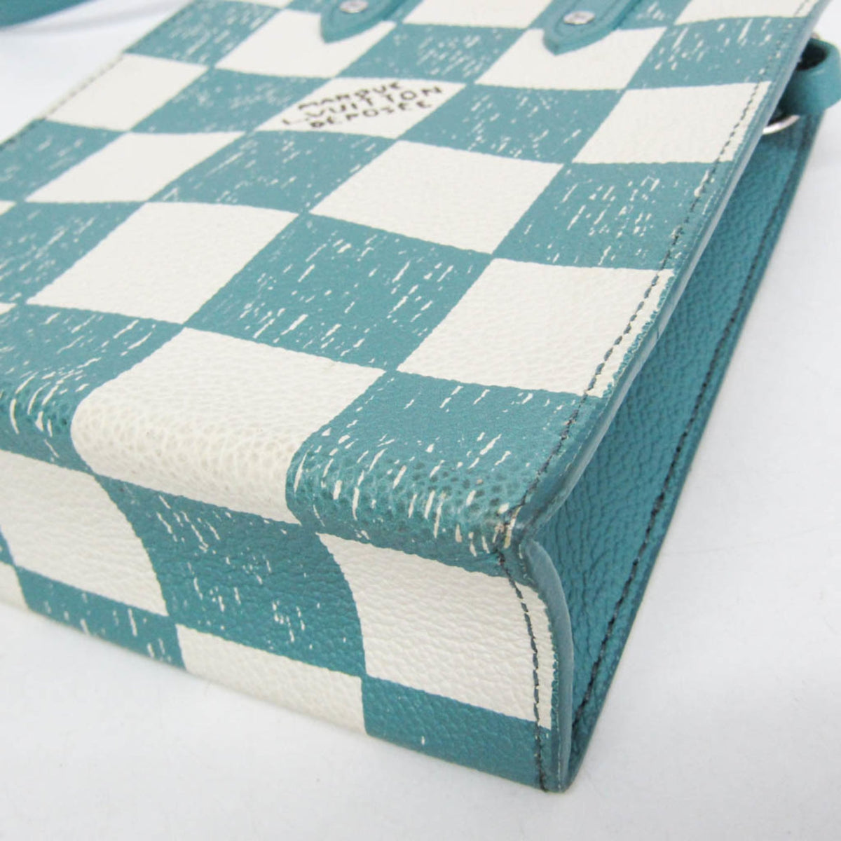 Louis Vuitton Sac Plat Limited Edition Marque Deposee Damier Giant Turquoise Canvas Handbag (Pre-Owned)