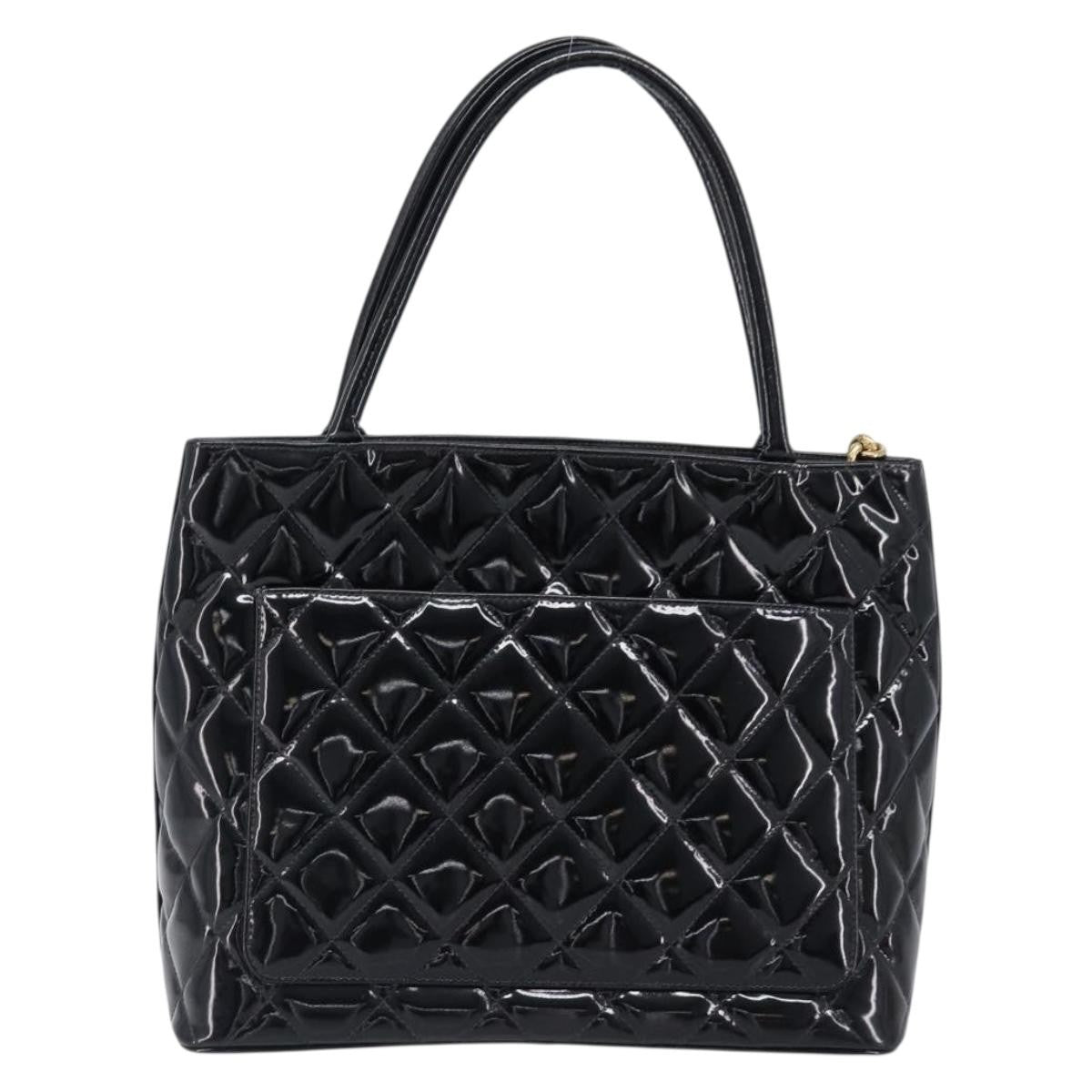 Chanel Medallion Quilted Patent Black Patent_Leather Tote Bag Bag (Pre-Owned)