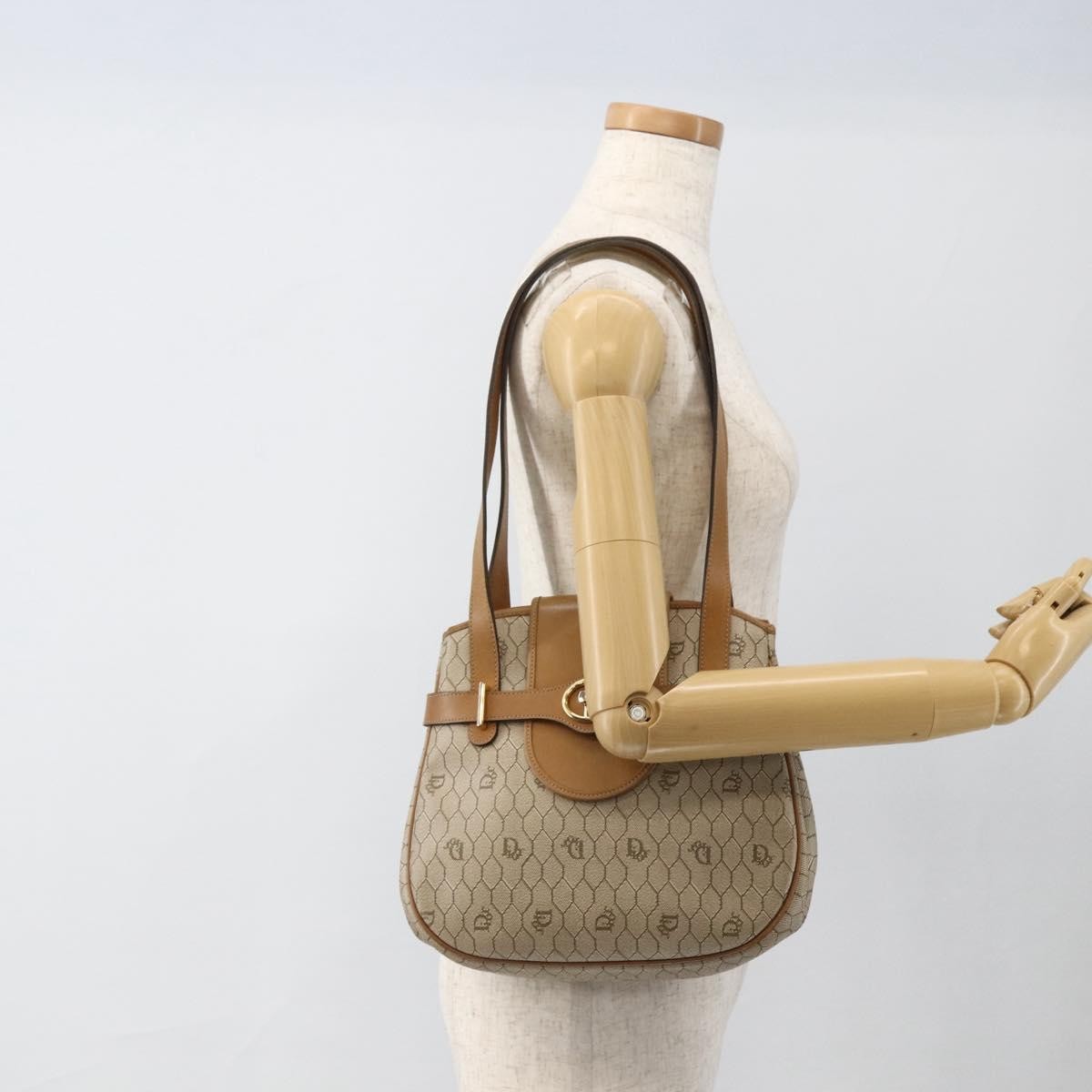 Christian Dior Vintage Honeycomb Canvas And Leather Beige Canvas Shoulder Bag Bag (Pre-Owned)