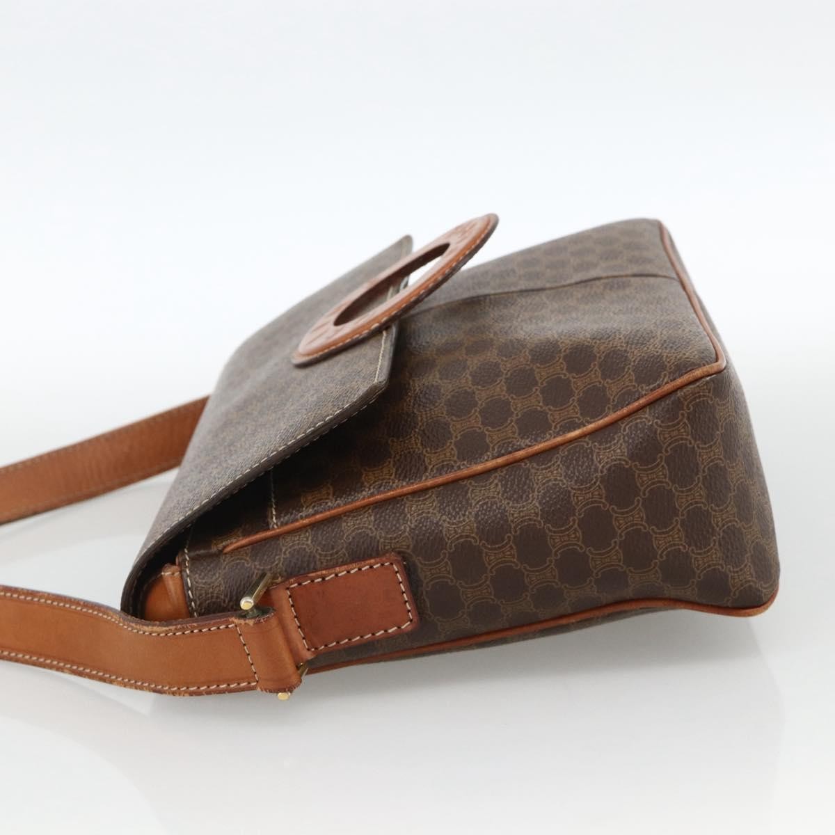 Celine Vintage Macadam Circle Logo Canvas And Leather Brown Canvas Shoulder Bag Bag (Pre-Owned)