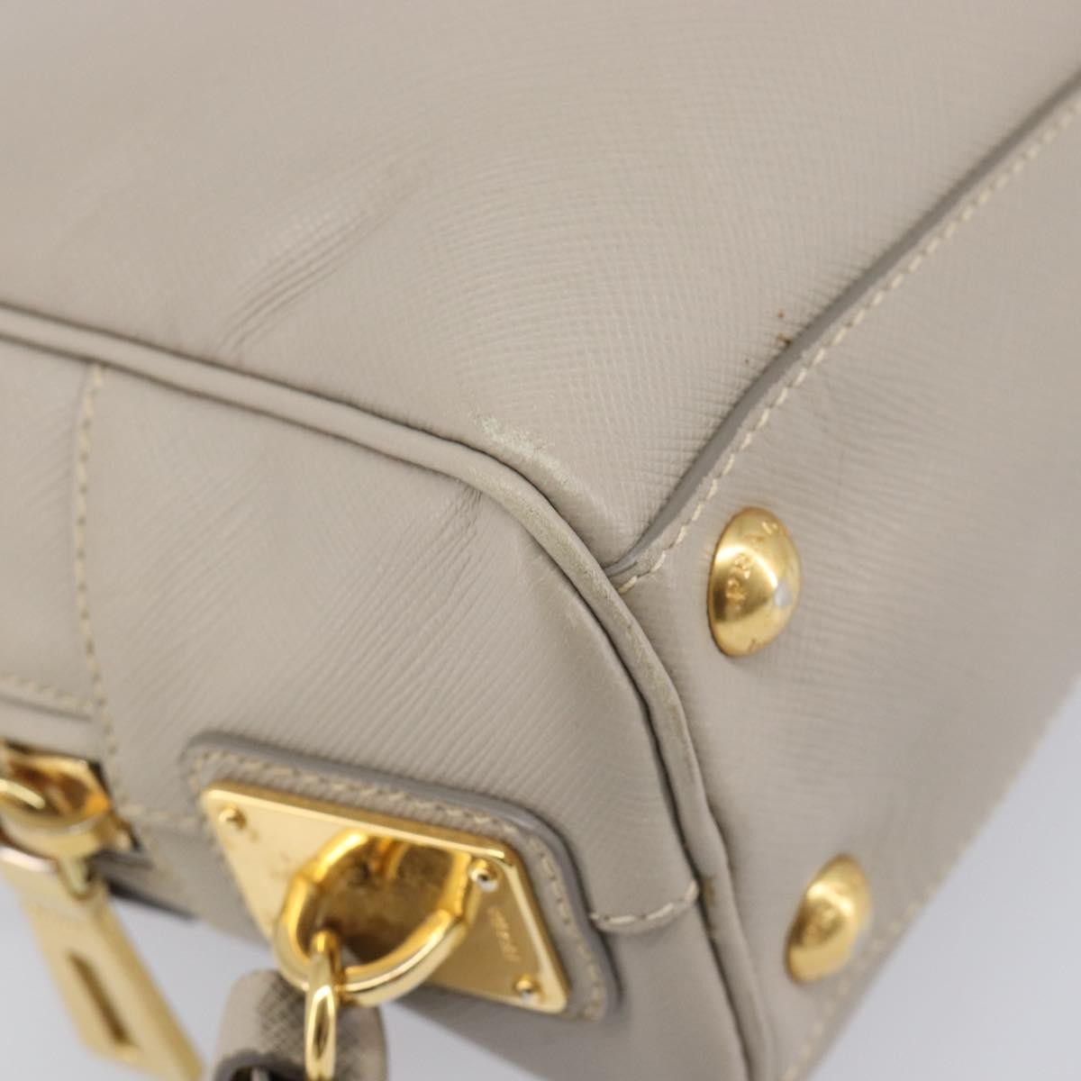 Prada Convertible Bauletto Saffiano Leather Gray Leather Handbag (Pre-Owned)