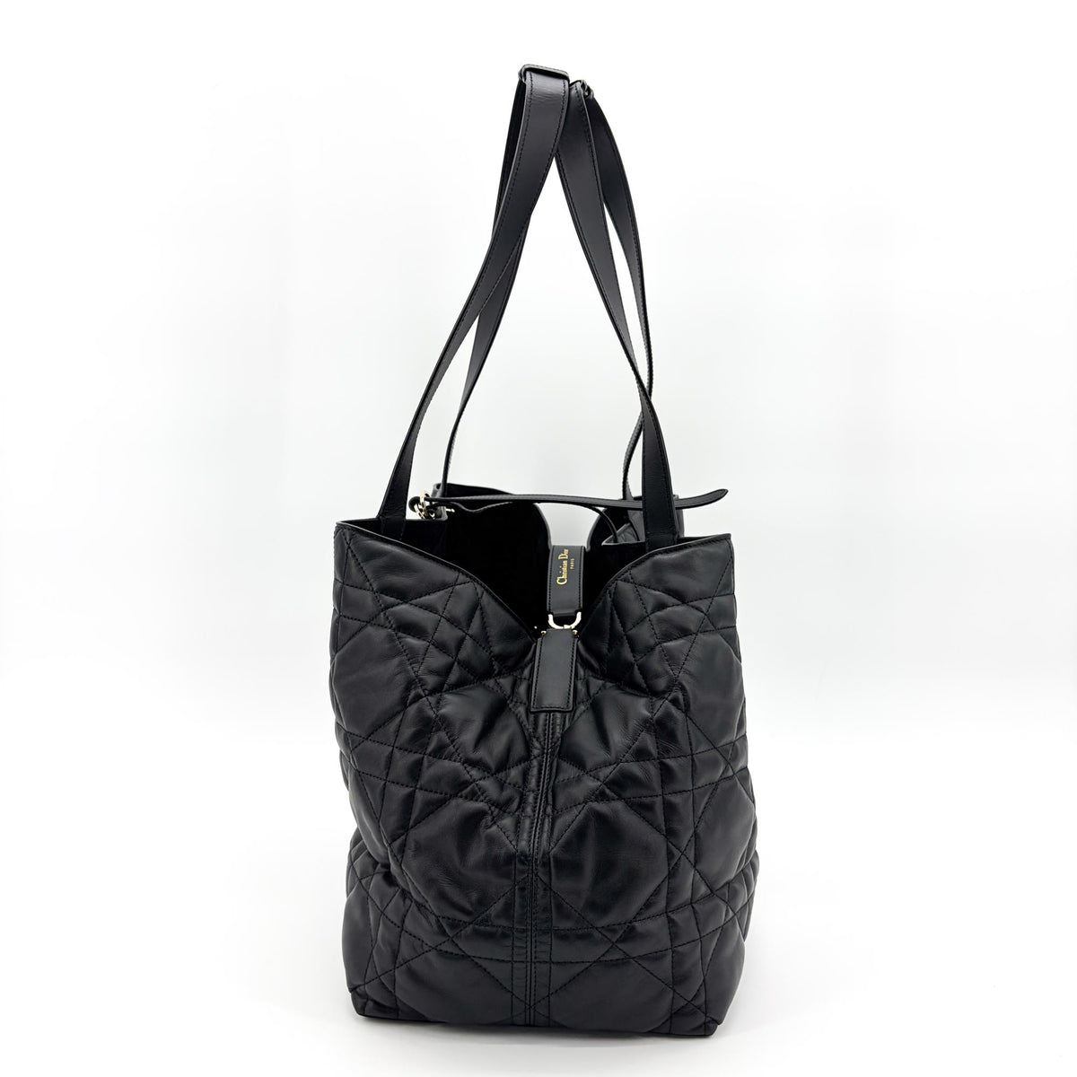 Christian Dior Toujours Macrocannage Quilt Calfskin Black Leather Tote Bag Bag (Pre-Owned)