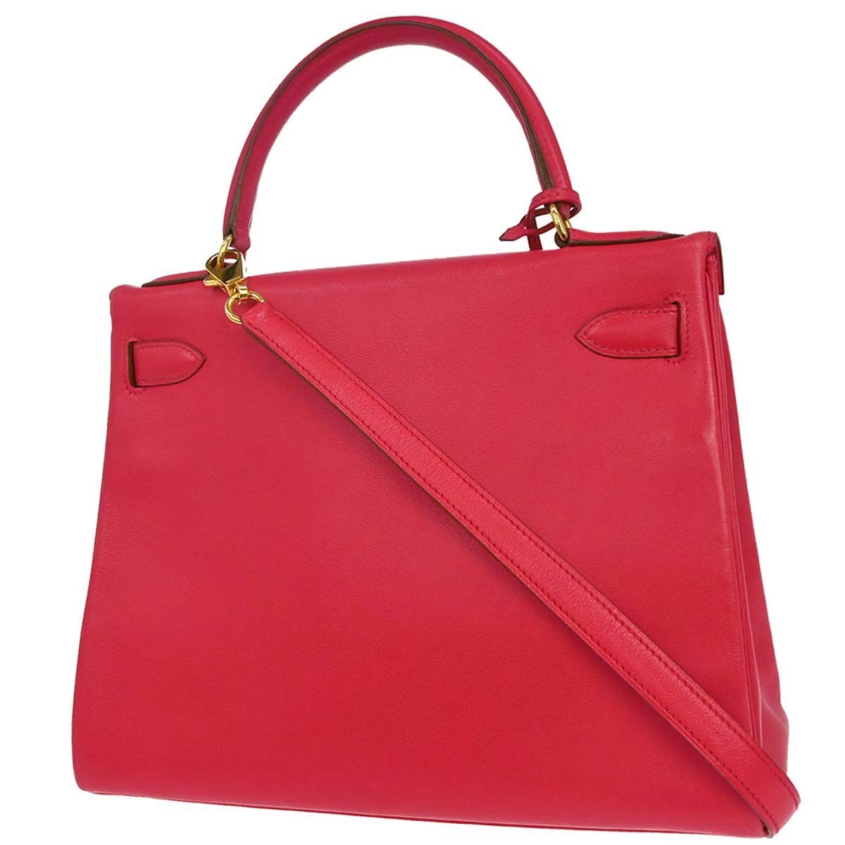 Hermes Kelly Red Evercalf With Gold Hardware Red Leather Handbag (Pre-Owned)