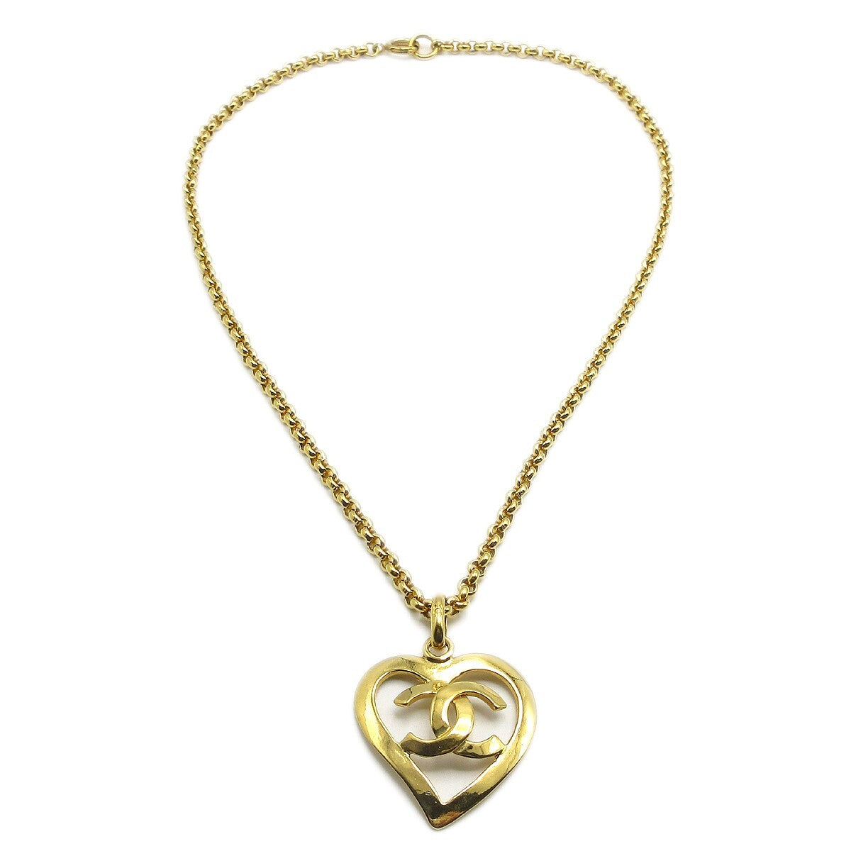 Chanel Cc Heart Pendant Metal Gold Gold_Plated Necklace Jewelry (Pre-Owned)