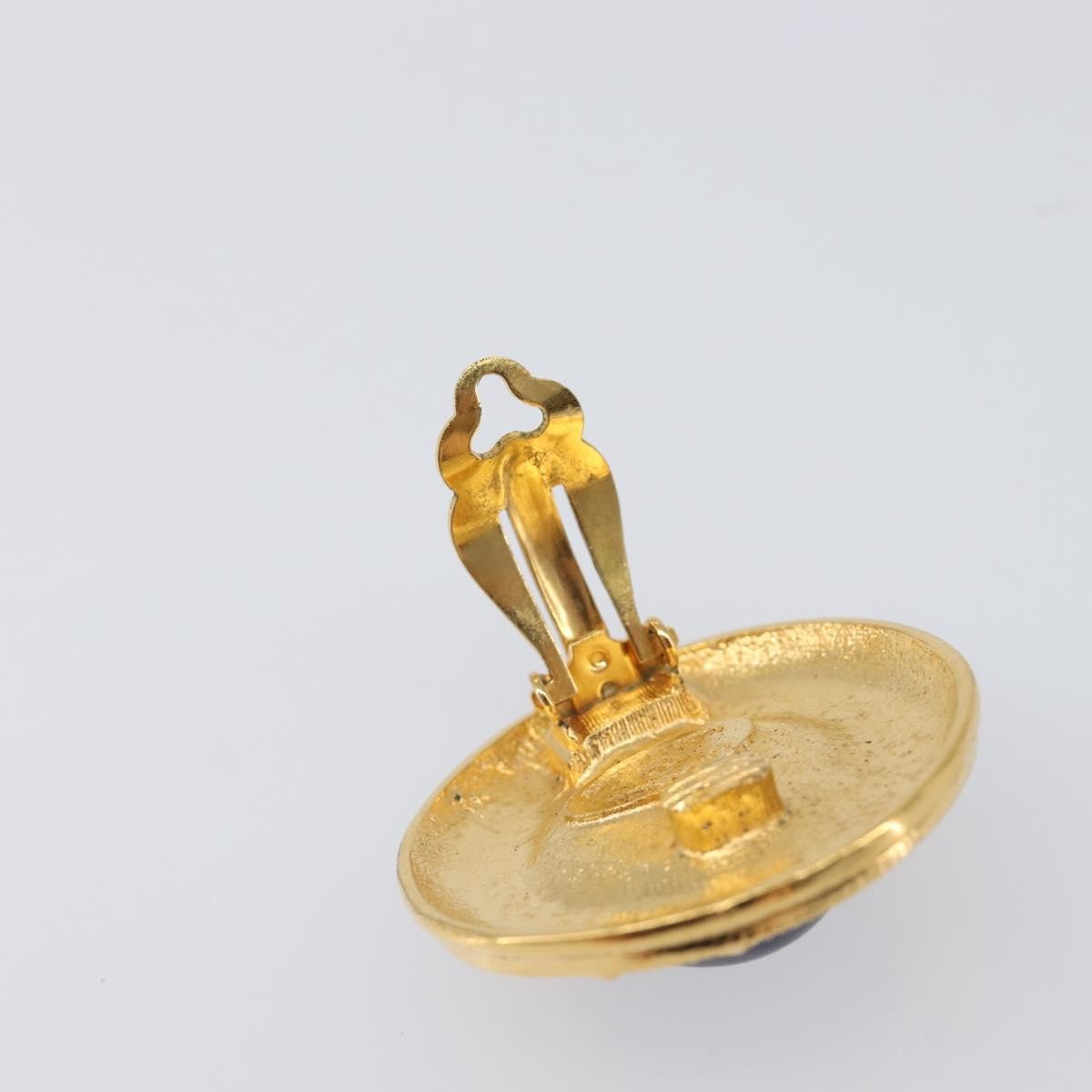 Chanel Vintage Cc Round Clip-On Metal With Gripoix Gold Metal Earrings Jewelry (Pre-Owned)