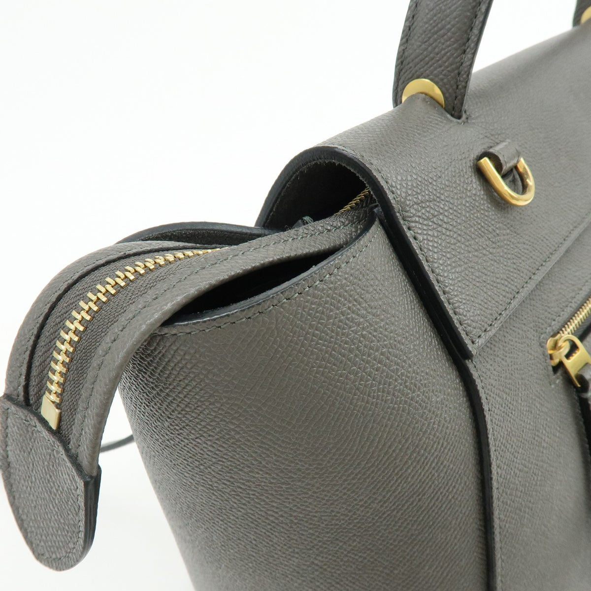 Celine Belt Textured Leather Gray Calfskin Handbag (Pre-Owned)