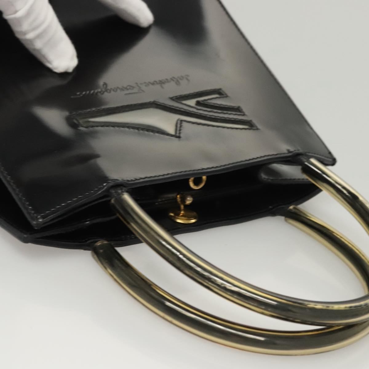 Salvatore Ferragamo Vintage Patent Leather Black Patent_Leather Handbag (Pre-Owned)