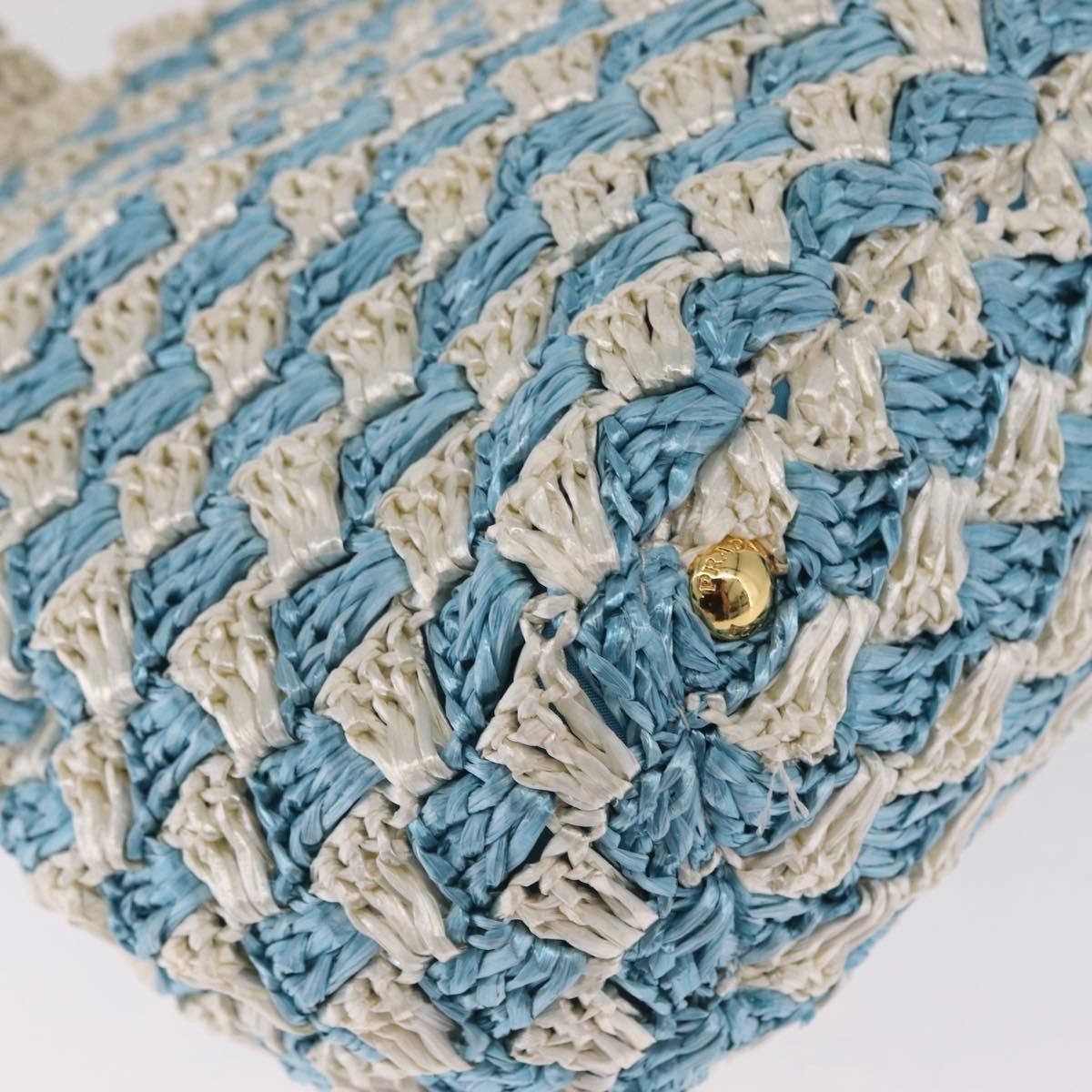Prada Open Raffia Blue Wood Tote Bag Bag (Pre-Owned)
