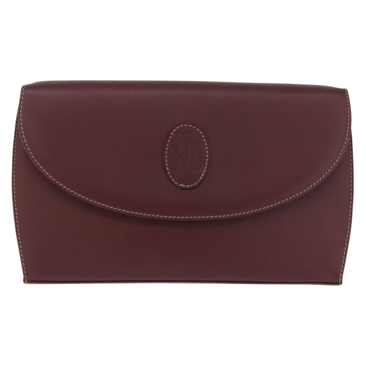 Cartier Must De Cartier Clutch Leather Burgundy Leather Clutche & Pouche Bag (Pre-Owned)