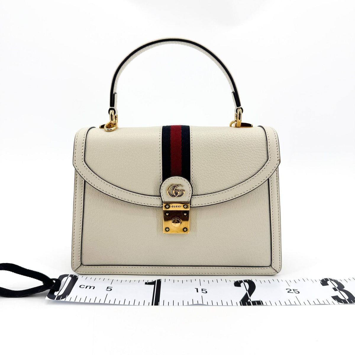 Gucci Ophidia Flap Top Handle Leather White Leather Handbag (Pre-Owned)