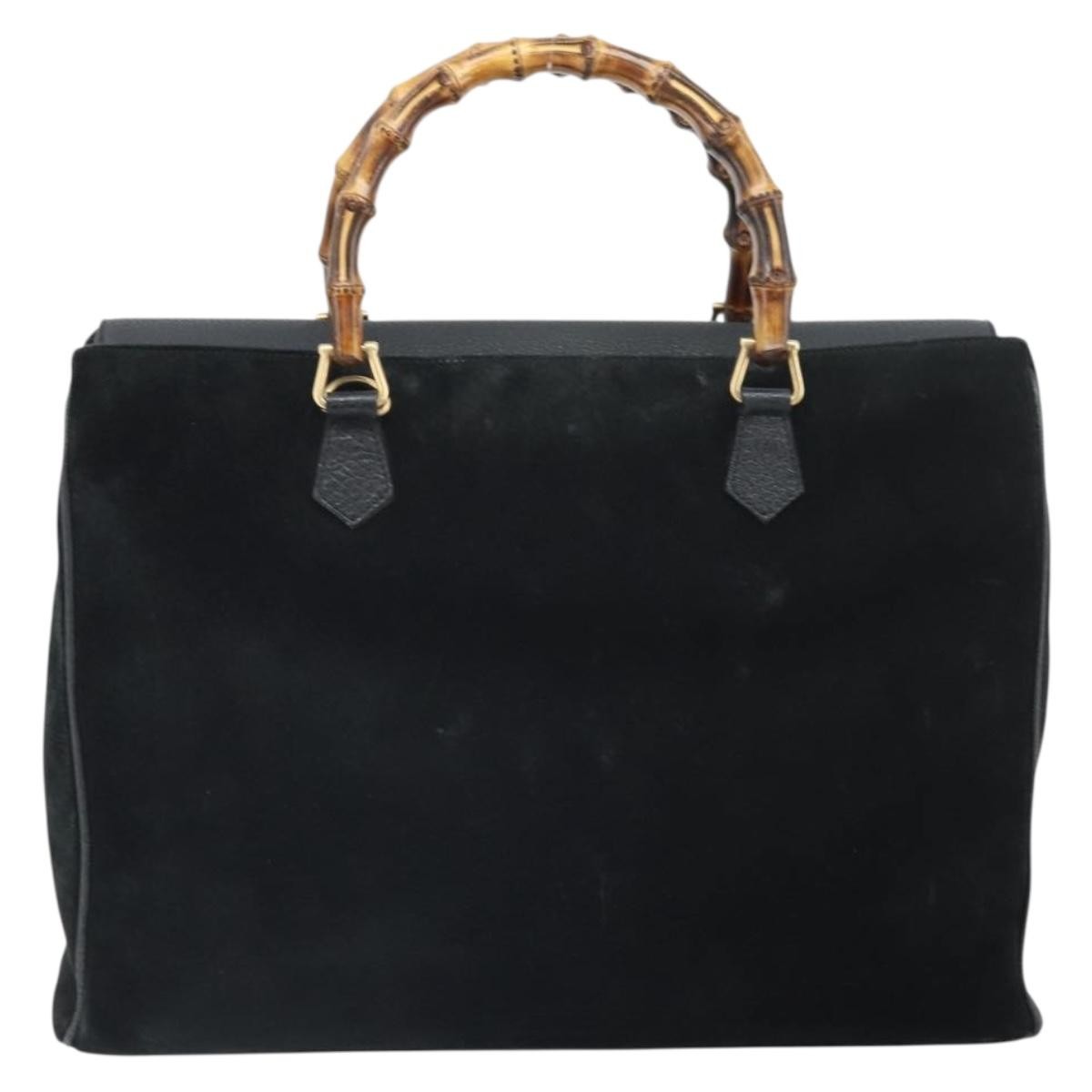 Gucci Bamboo Suede Black Suede Tote Bag Bag (Pre-Owned)
