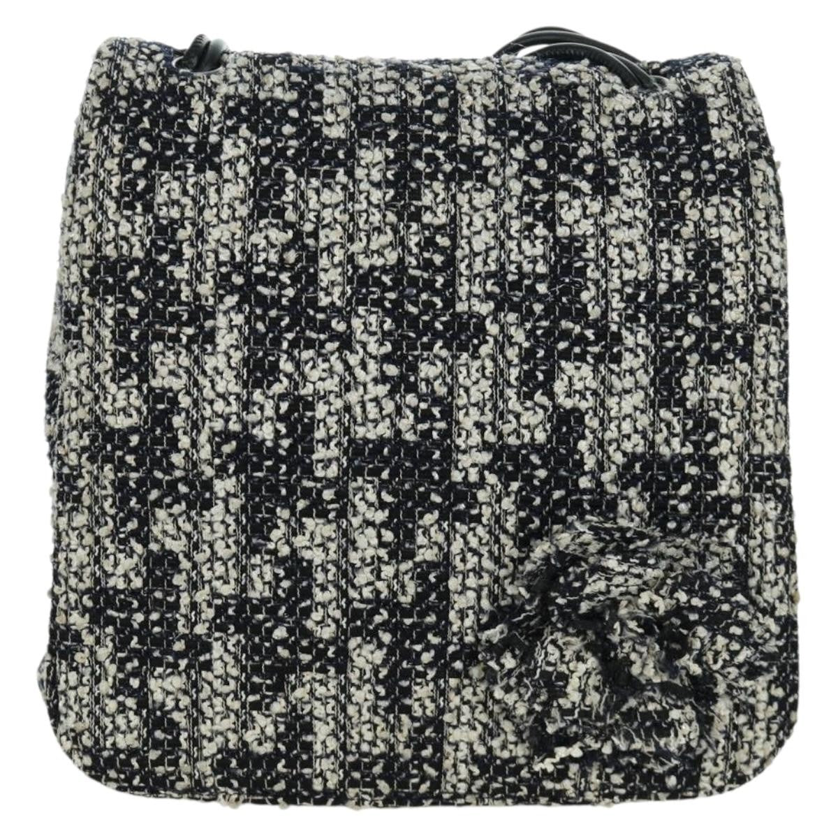 Chanel Camellia Messenger Tweed Black Tweed Shoulder Bag Bag (Pre-Owned)