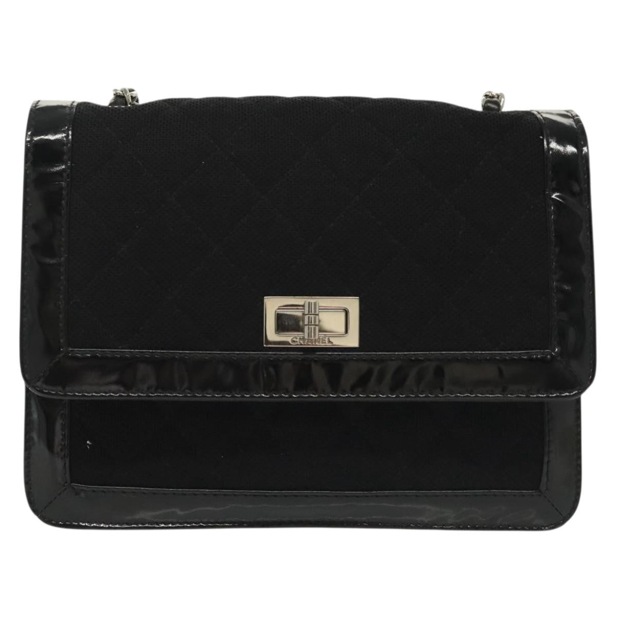 Chanel Vintage Mademoiselle Flap Quilted Canvas With Patent Black Canvas Shoulder Bag Bag (Pre-Owned)