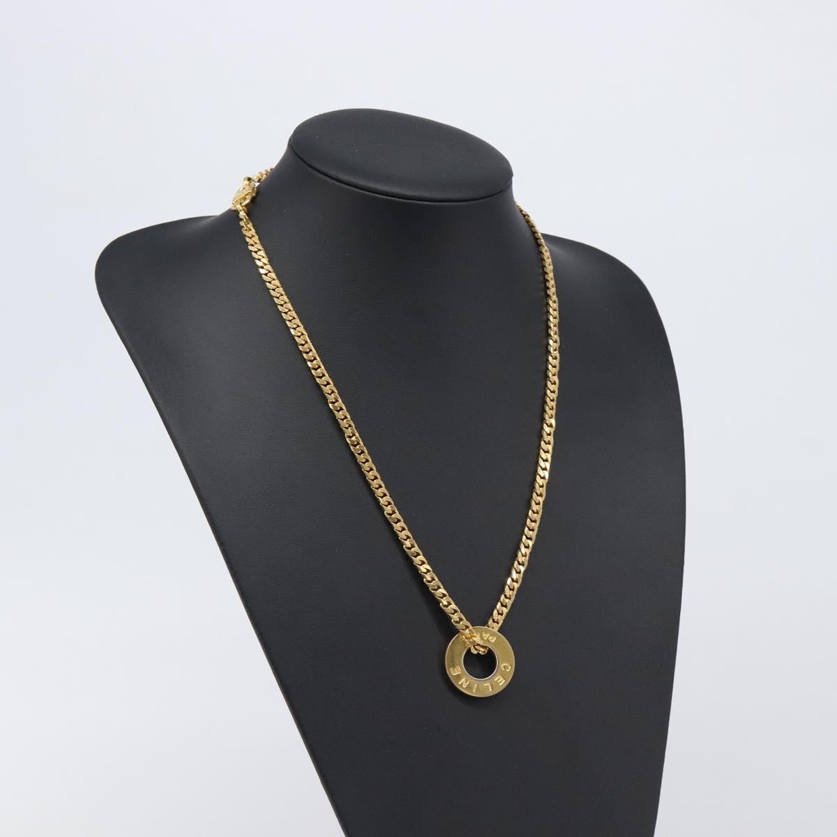 Celine Vintage Logo Circle Pendant Metal Gold Metal Necklace Jewelry (Pre-Owned)