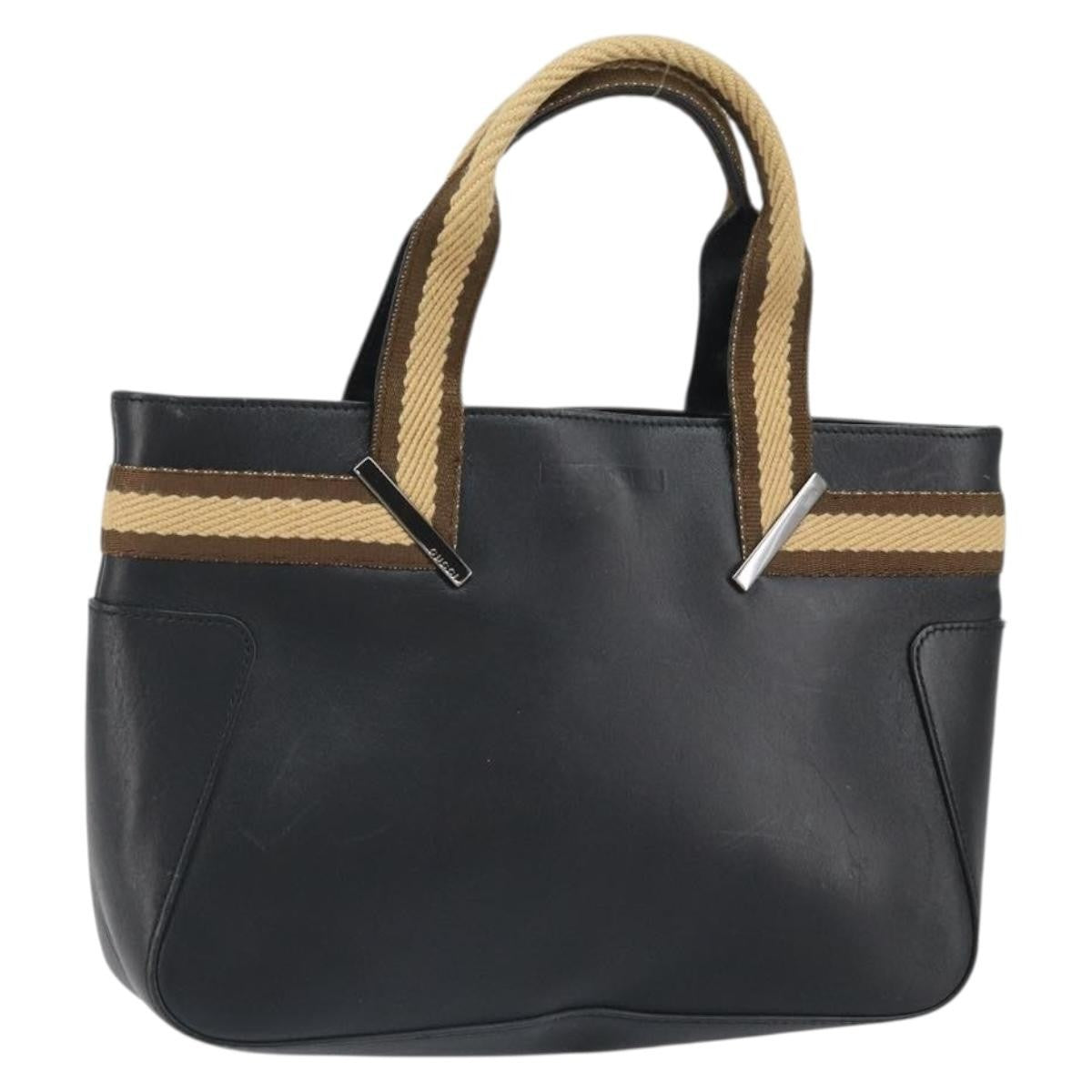 Gucci Vintage Web Tote Leather Black Leather Tote Bag Bag (Pre-Owned)