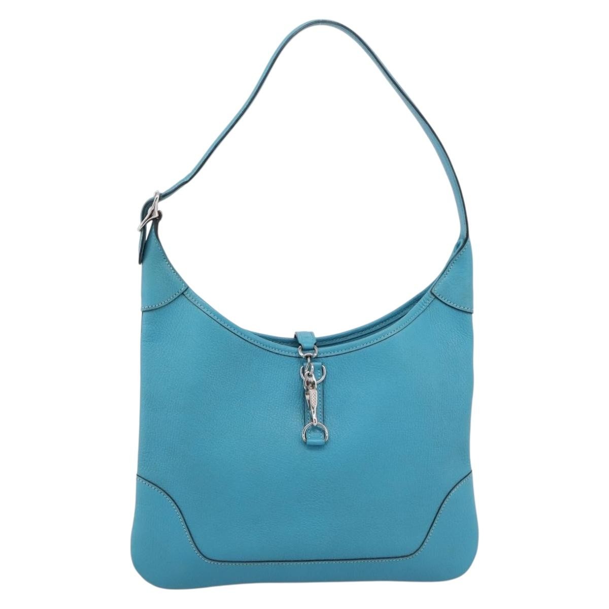Hermes Trim Clemence Blue Leather Handbag (Pre-Owned)