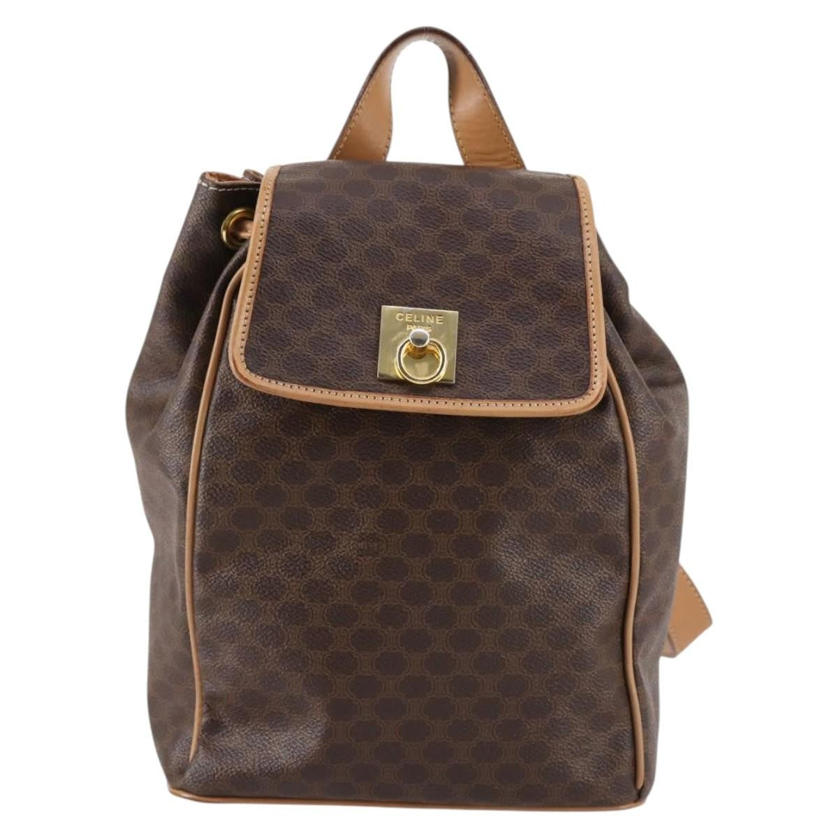 Fendi Vintage Drawstring Flap Brown Canvas Backpack Bag (Pre-Owned)