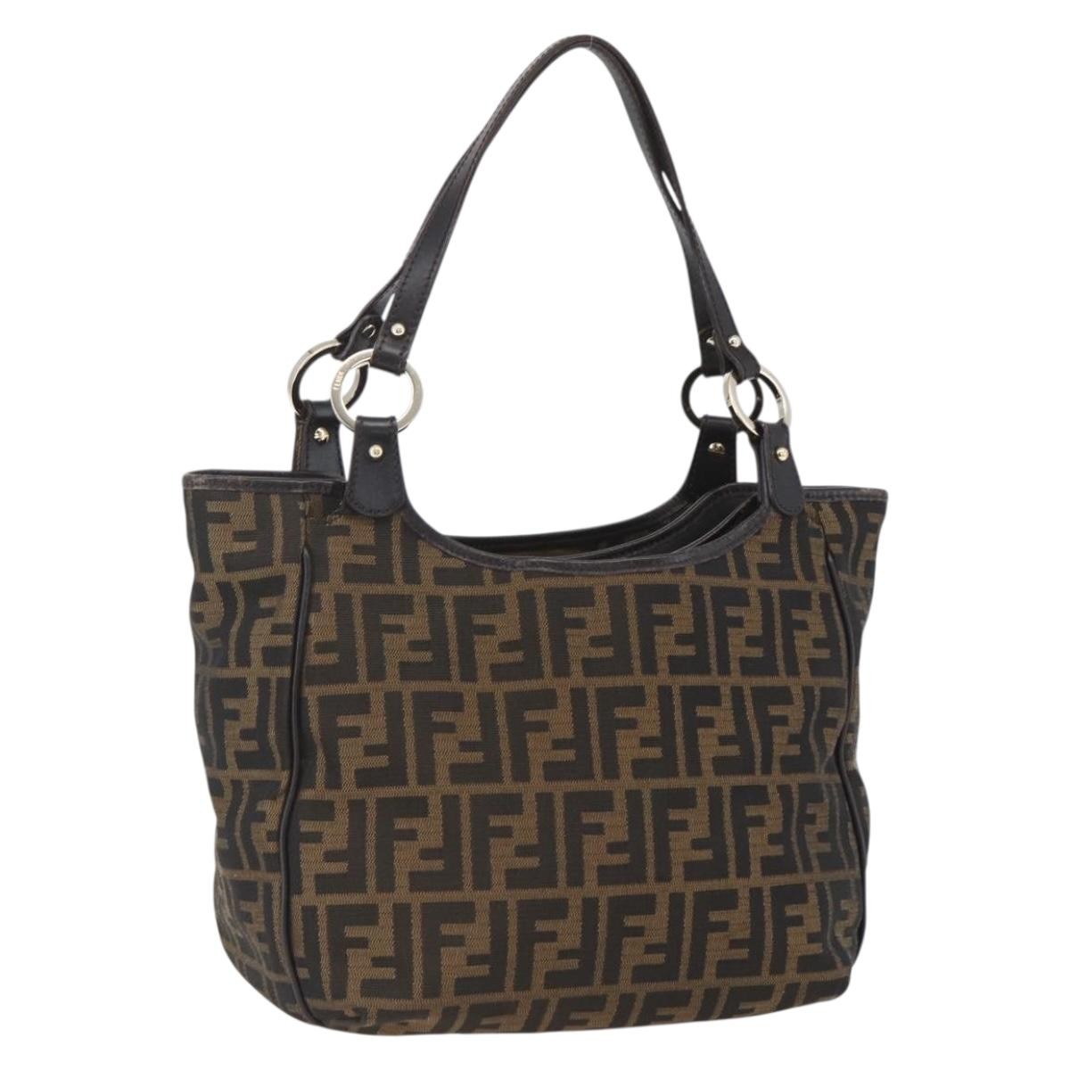 Fendi Chef Pleated Shopping Tote Zucca Canvas Brown Canvas Tote Bag Bag (Pre-Owned)