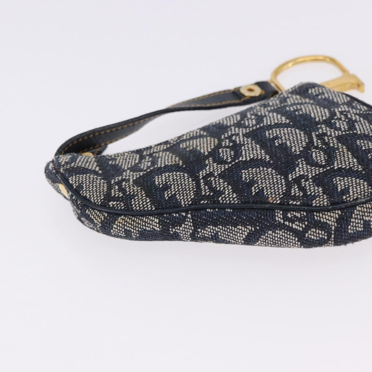 Christian Dior Vintage Saddle Zip Coin Purse Diorissimo Canvas Navy Canvas Clutche & Pouche Bag (Pre-Owned)