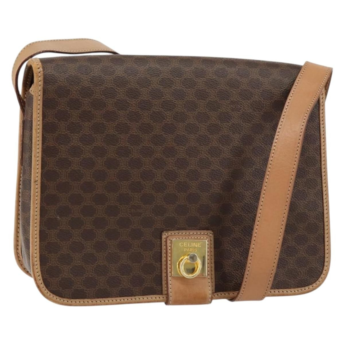 Celine Vintage Macadam Canvas And Leather Brown Canvas Shoulder Bag Bag (Pre-Owned)