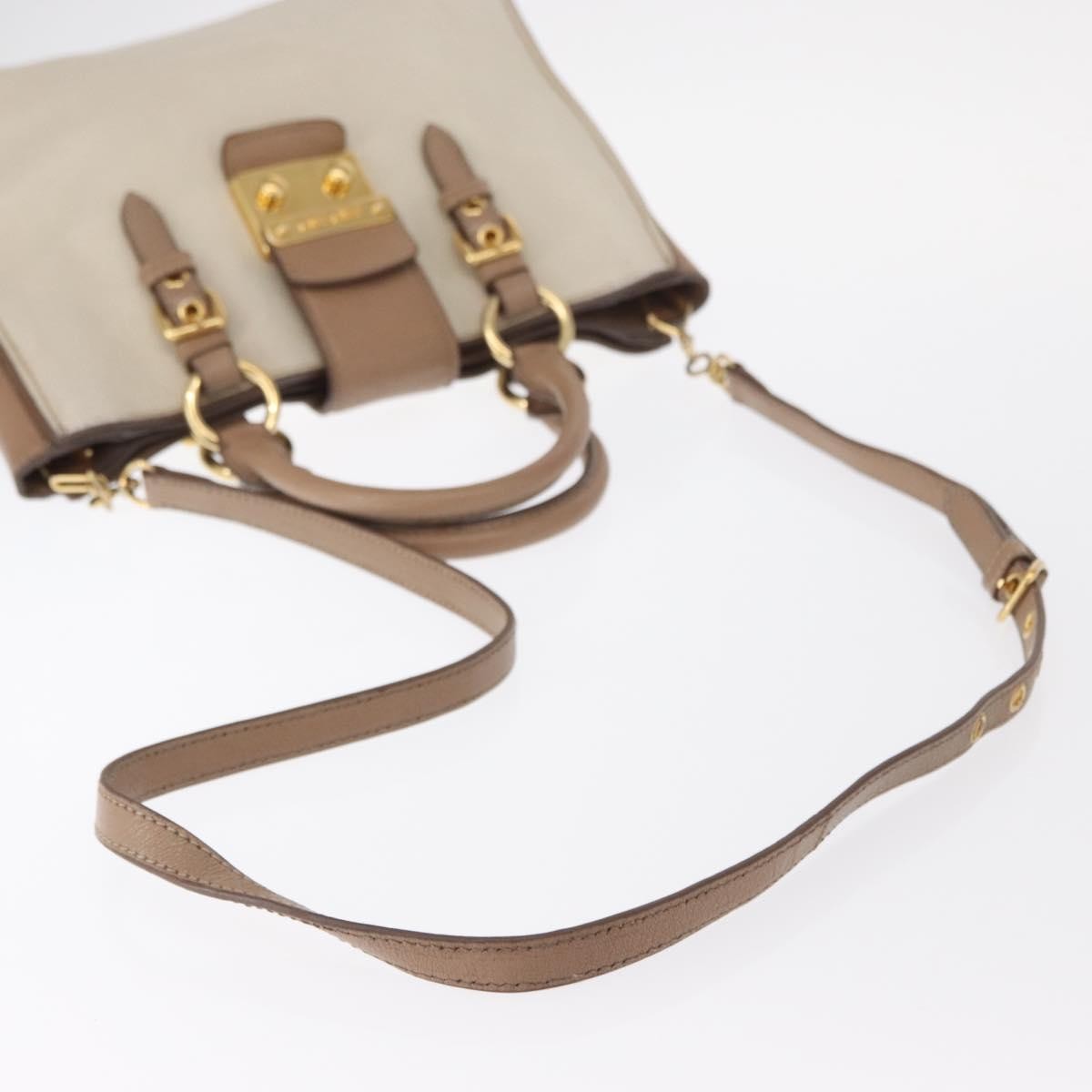 Miu Miu Madras Convertible Lock Tote Leather Beige Leather Handbag (Pre-Owned)