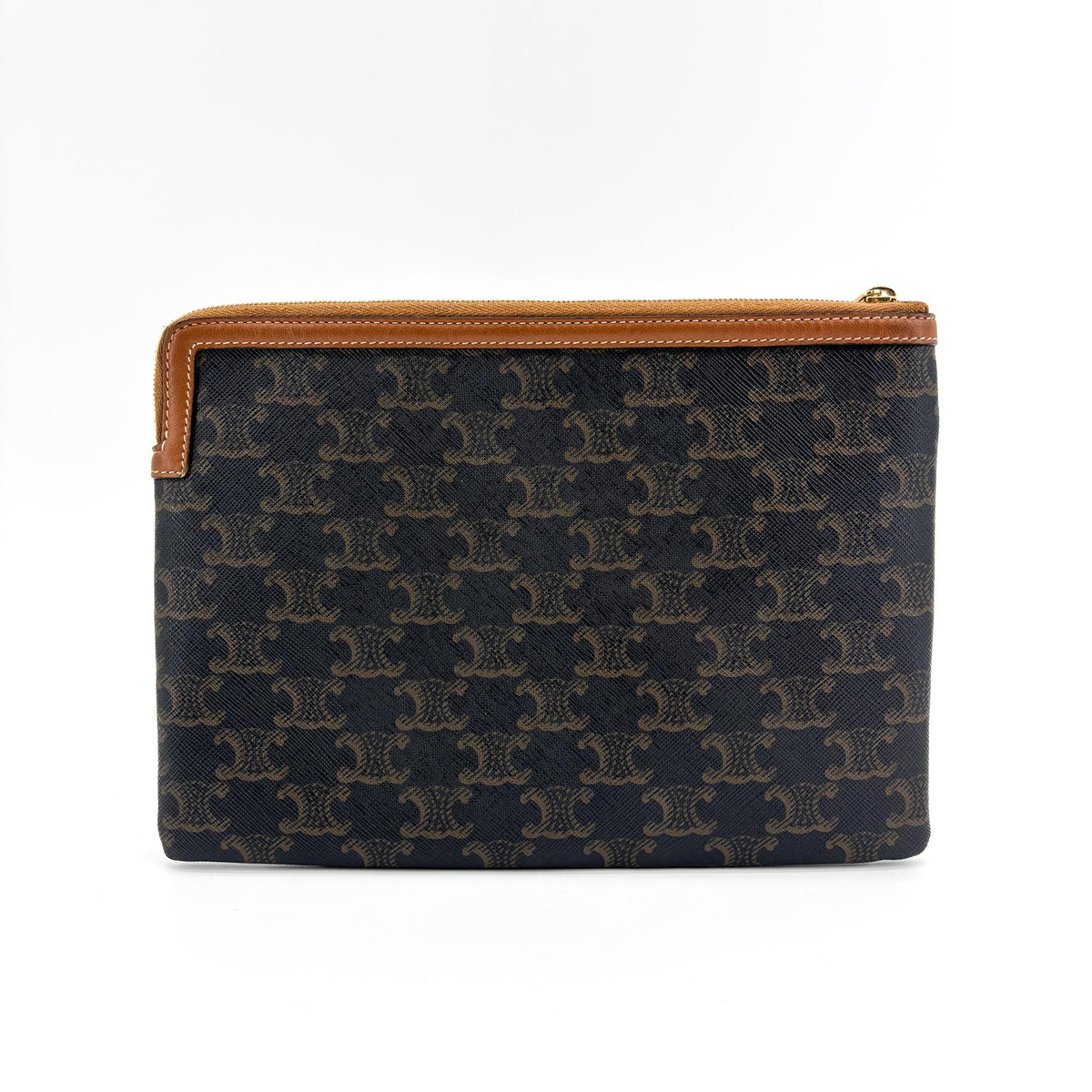 Celine Zip Triomphe Coated Canvas Black Canvas Clutche & Pouche Bag (Pre-Owned)