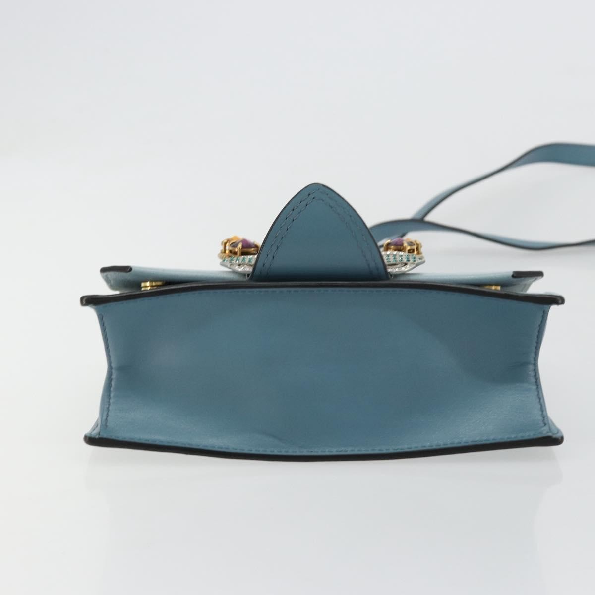 Miu Miu Madras Crystal Buckle Leather Blue Leather Shoulder Bag Bag (Pre-Owned)