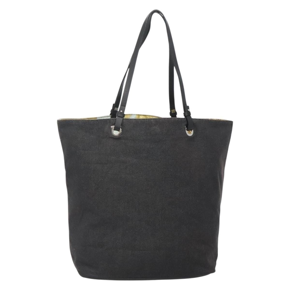 Salvatore Ferragamo Gancini Tote Canvas Black Canvas Tote Bag Bag (Pre-Owned)