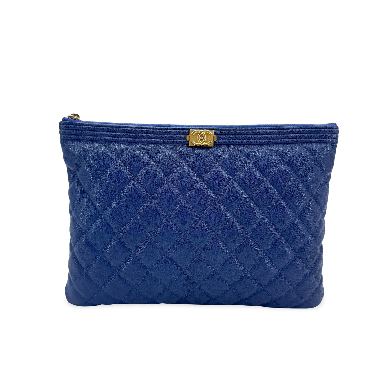 Chanel Boy O Case Clutch Quilted Caviar Blue Leather Clutche & Pouche Bag (Pre-Owned)