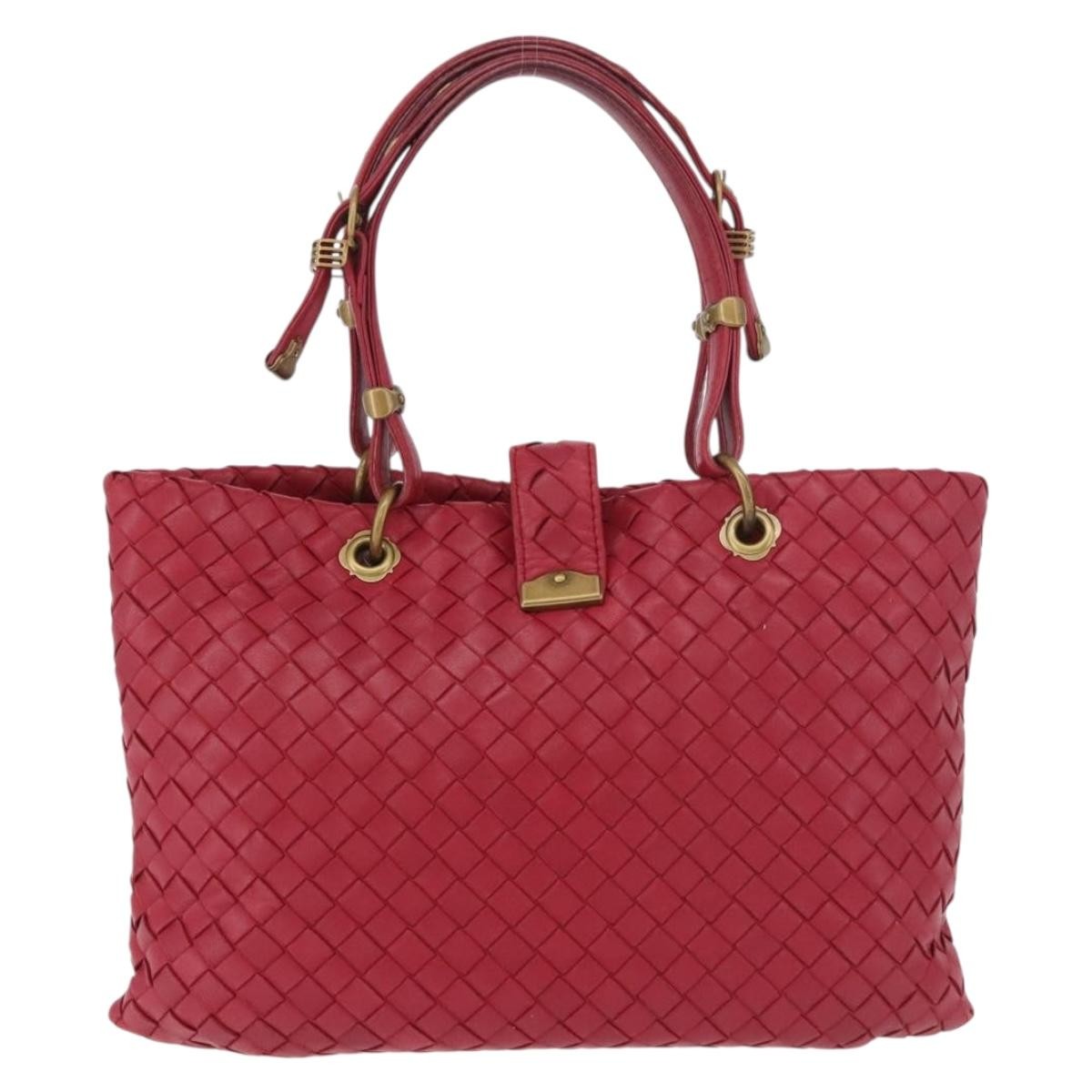 Bottega Veneta Capri Intrecciato Nappa Red Leather Tote Bag Bag (Pre-Owned)