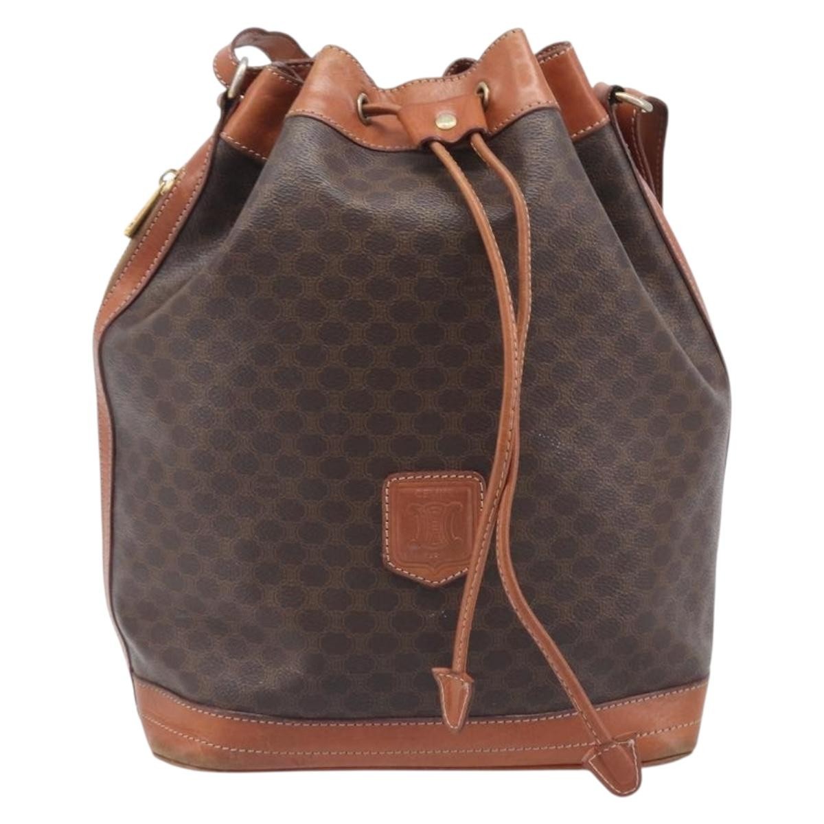 Celine Macadam Shoulder Leather Brown Canvas Crossbody Bag Bag (Pre-Owned)